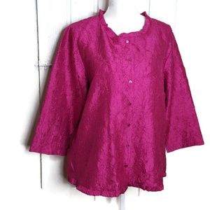 EILEEN FISHER Pink Crinkle Crushed Dupion Silk Top